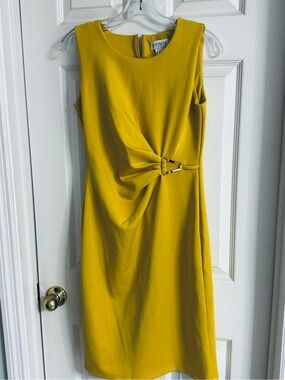 Studio Mustard Yellow Midi Sheath Dress with Twisted Front Detail